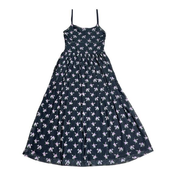 Sandy Liang Mesh Rose Bud Black Pink Midi Dress Small - Picture 5 of 8